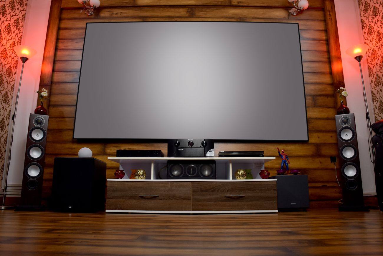 Premium media room with integrated cinema and audio