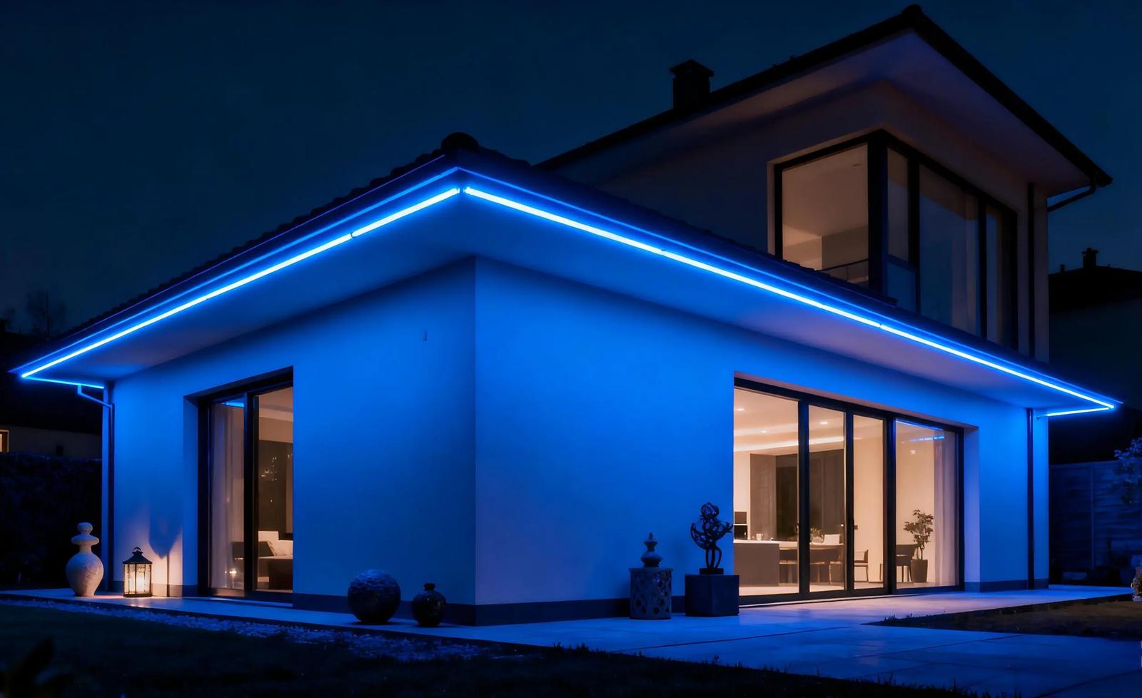 Dramatic color-changing architectural facade lighting at night